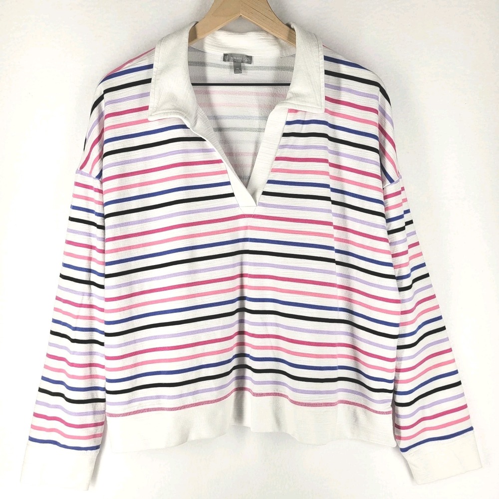 T by Talbots Cozy Crush Johnny Collar Top XL Casual UPF 50+ Preppy‎ Tenniscore